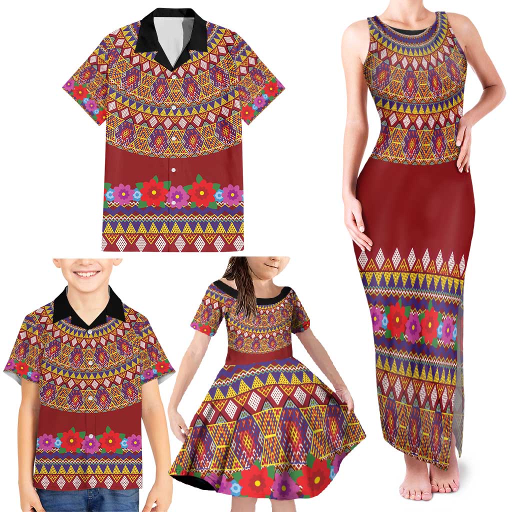Greenland Costume Family Matching Tank Maxi Dress and Hawaiian Shirt Tradional Kalaallisuut Pattern