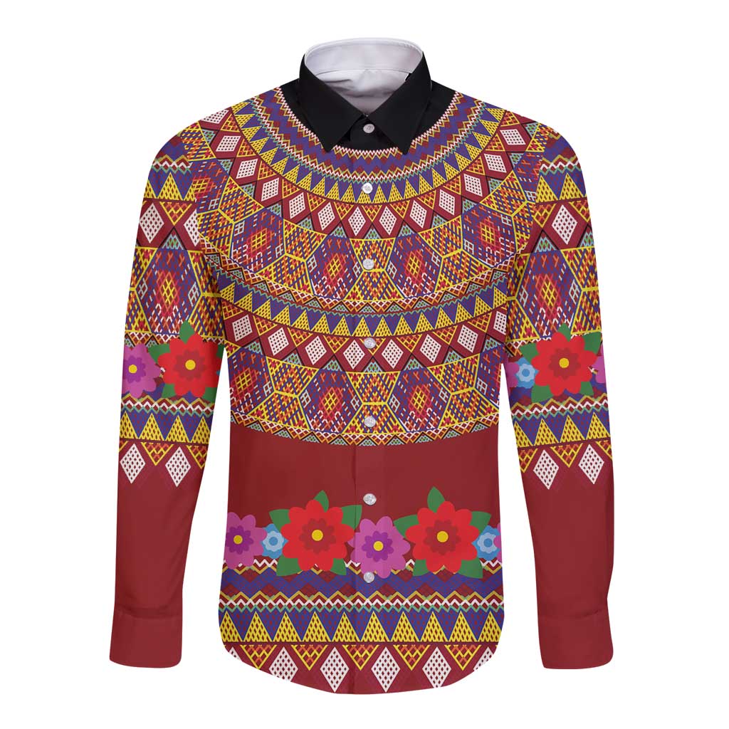 Greenland Costume Long Sleeve Button Shirt Tradional Kalaallisuut Pattern