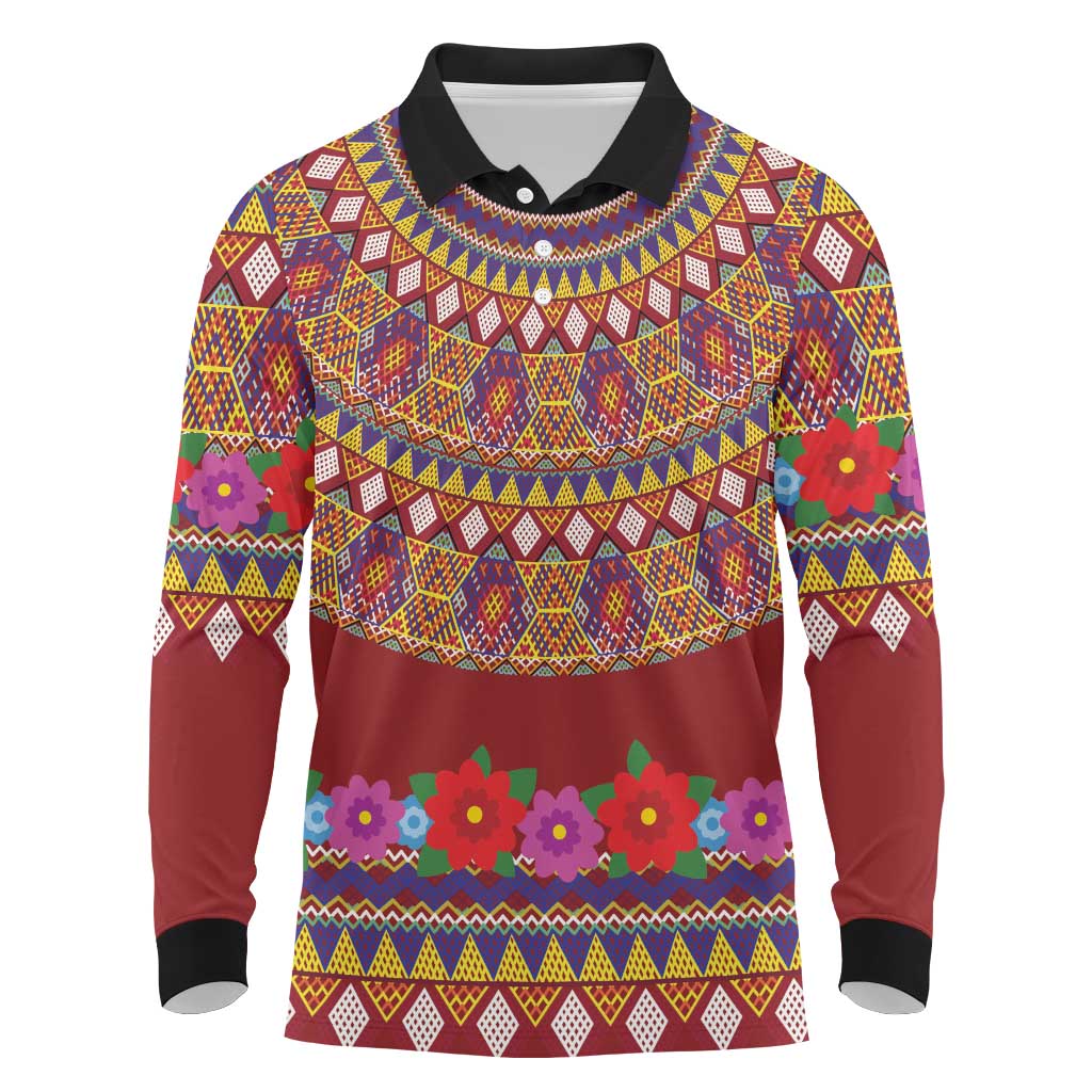 Greenland Costume Long Sleeve Polo Shirt Tradional Kalaallisuut Pattern