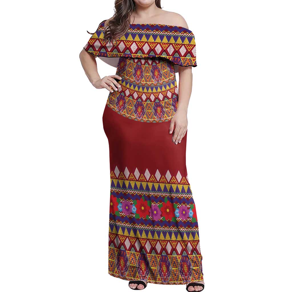 Greenland Costume Off Shoulder Maxi Dress Tradional Kalaallisuut Pattern