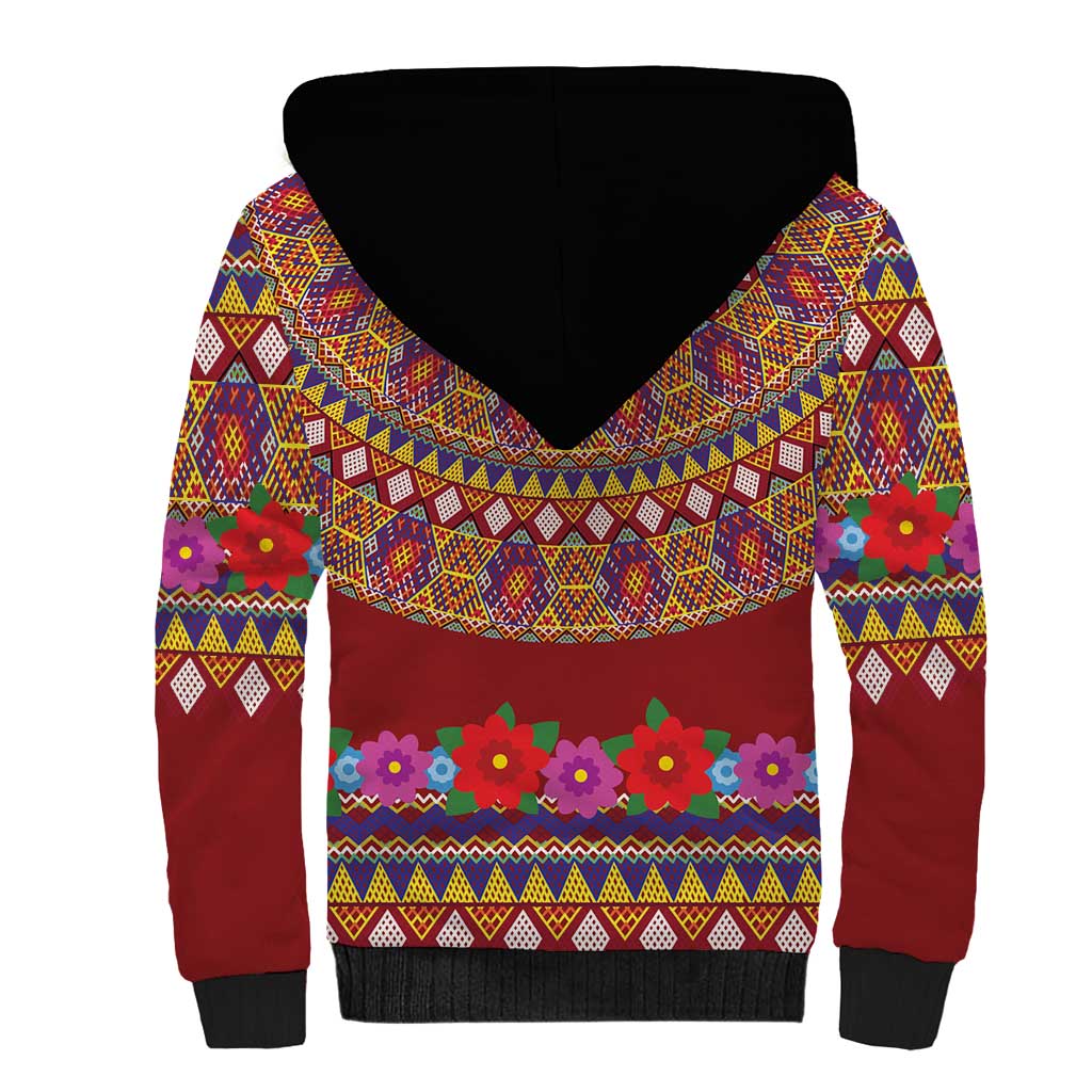 Greenland Costume Sherpa Hoodie Tradional Kalaallisuut Pattern