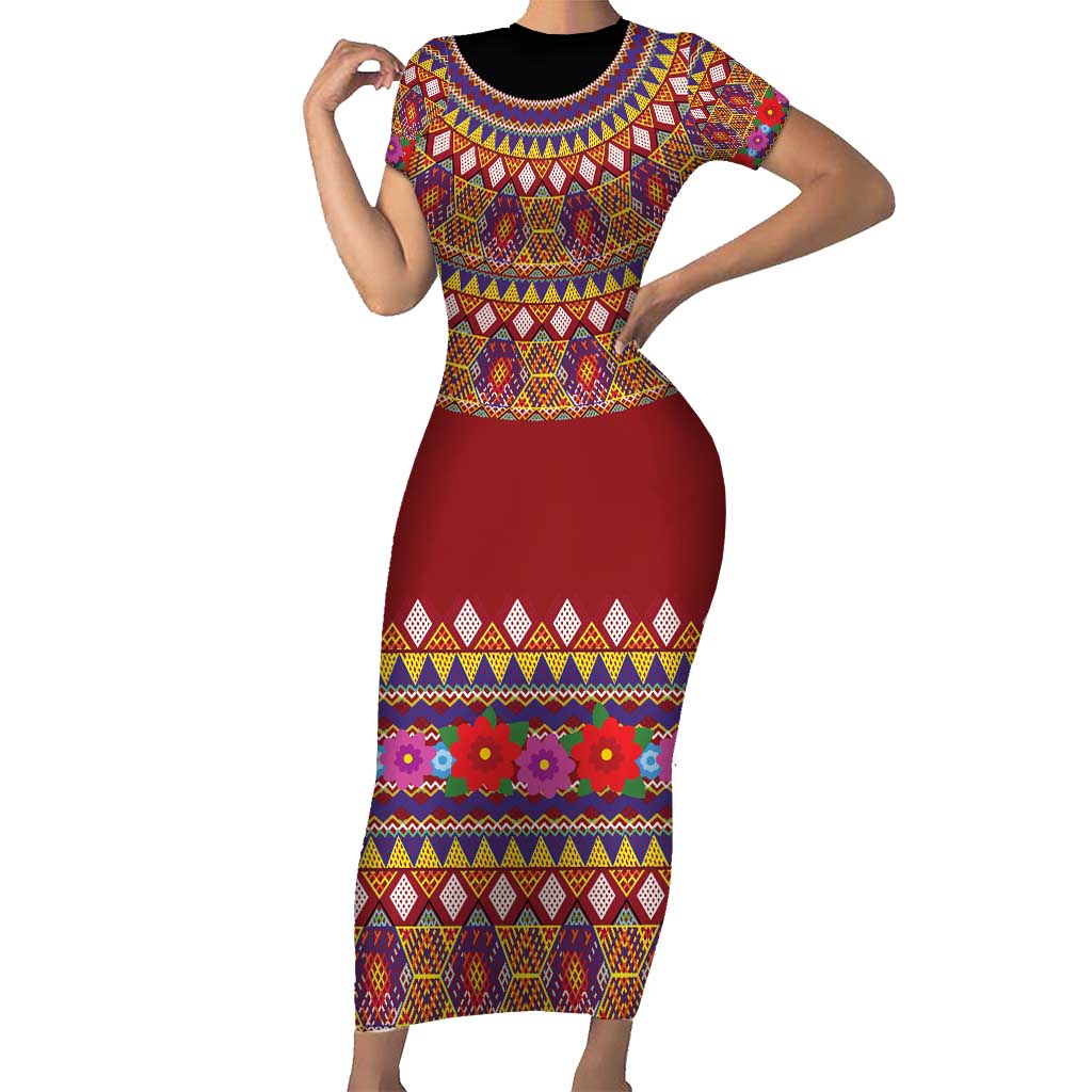 Greenland Costume Short Sleeve Bodycon Dress Tradional Kalaallisuut Pattern