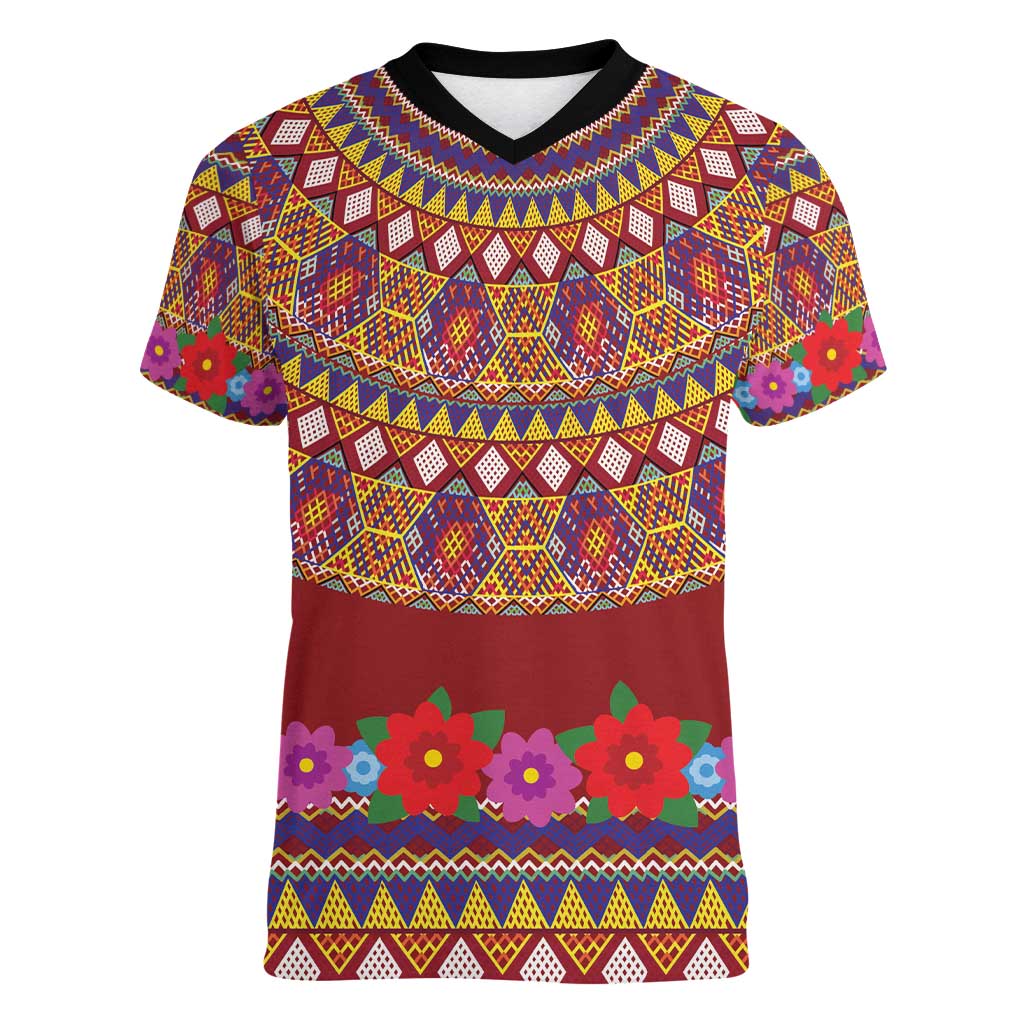 Greenland Costume Women V-Neck T-Shirt Tradional Kalaallisuut Pattern