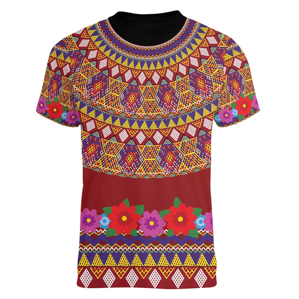 Greenland Costume Women V-Neck T-Shirt Tradional Kalaallisuut Pattern
