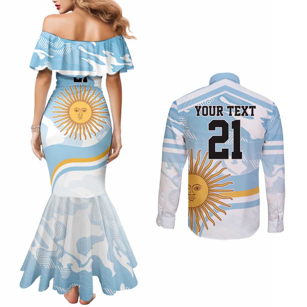 Custom Argentina Rugby Couples Matching Mermaid Dress and Long Sleeve Button Shirt Summer Paris 2024