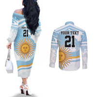 Custom Argentina Rugby Couples Matching Off The Shoulder Long Sleeve Dress and Long Sleeve Button Shirt Summer Paris 2024