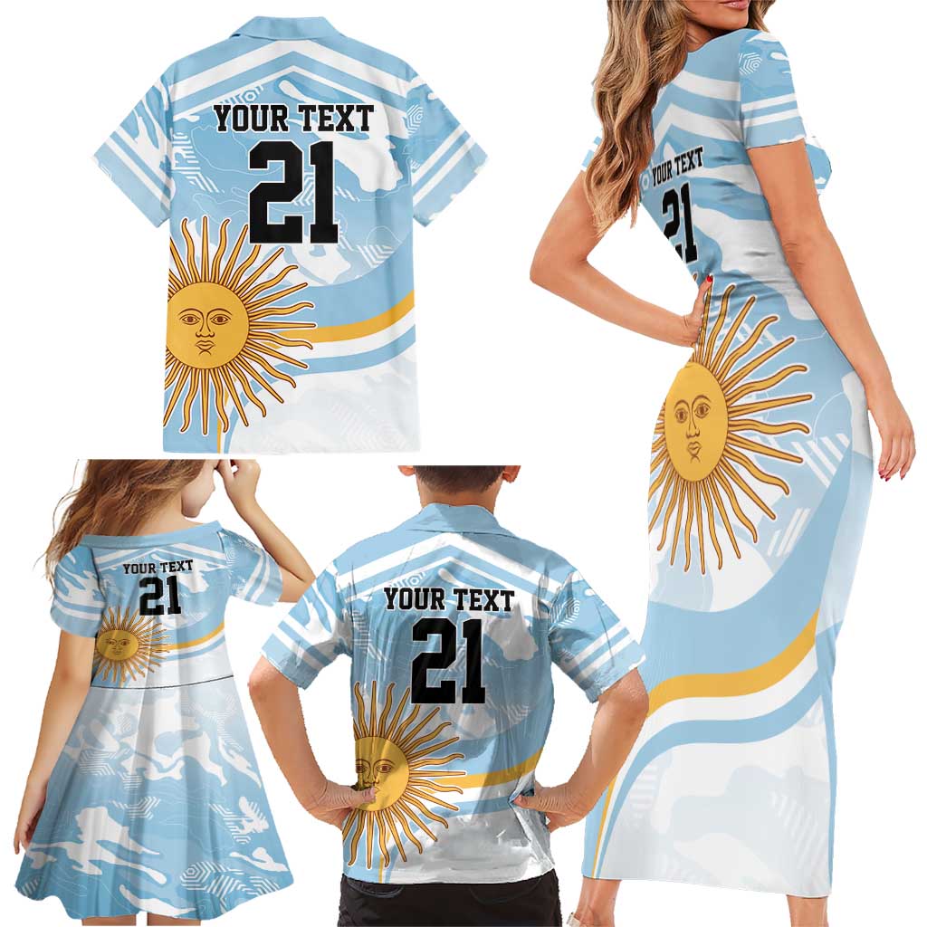 Custom Argentina Rugby Family Matching Short Sleeve Bodycon Dress and Hawaiian Shirt Summer Paris 2024 - Wonder Print Shop