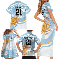 Custom Argentina Rugby Family Matching Short Sleeve Bodycon Dress and Hawaiian Shirt Summer Paris 2024 - Wonder Print Shop