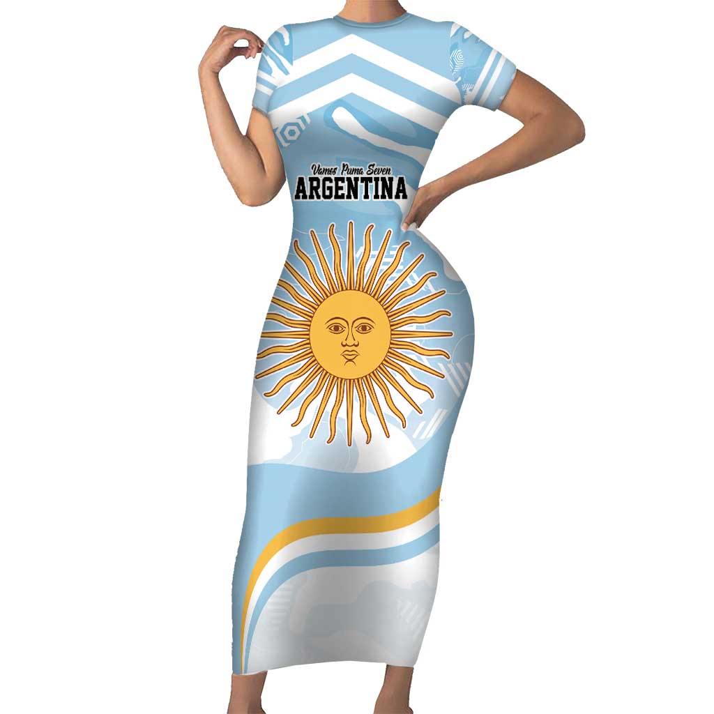 Custom Argentina Rugby Family Matching Short Sleeve Bodycon Dress and Hawaiian Shirt Summer Paris 2024 - Wonder Print Shop
