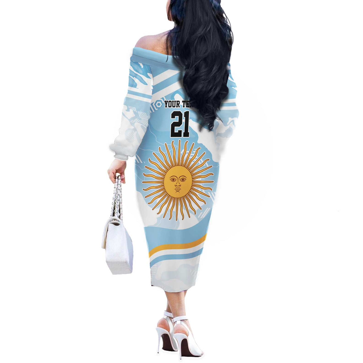 Custom Argentina Rugby Off The Shoulder Long Sleeve Dress Summer Paris 2024 - Wonder Print Shop
