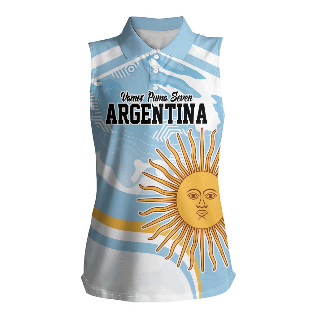Custom Argentina Rugby Women Sleeveless Polo Shirt Summer Paris 2024 - Wonder Print Shop
