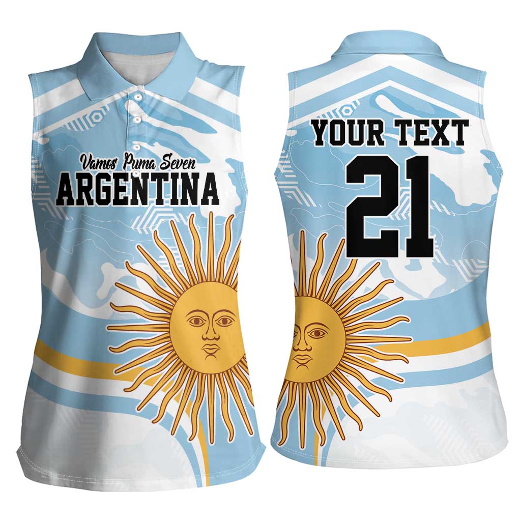 Custom Argentina Rugby Women Sleeveless Polo Shirt Summer Paris 2024 - Wonder Print Shop