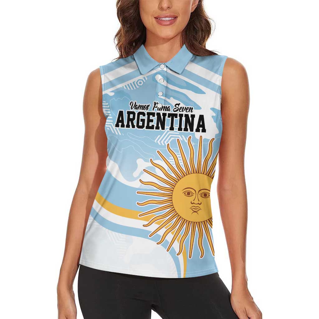 Custom Argentina Rugby Women Sleeveless Polo Shirt Summer Paris 2024 - Wonder Print Shop