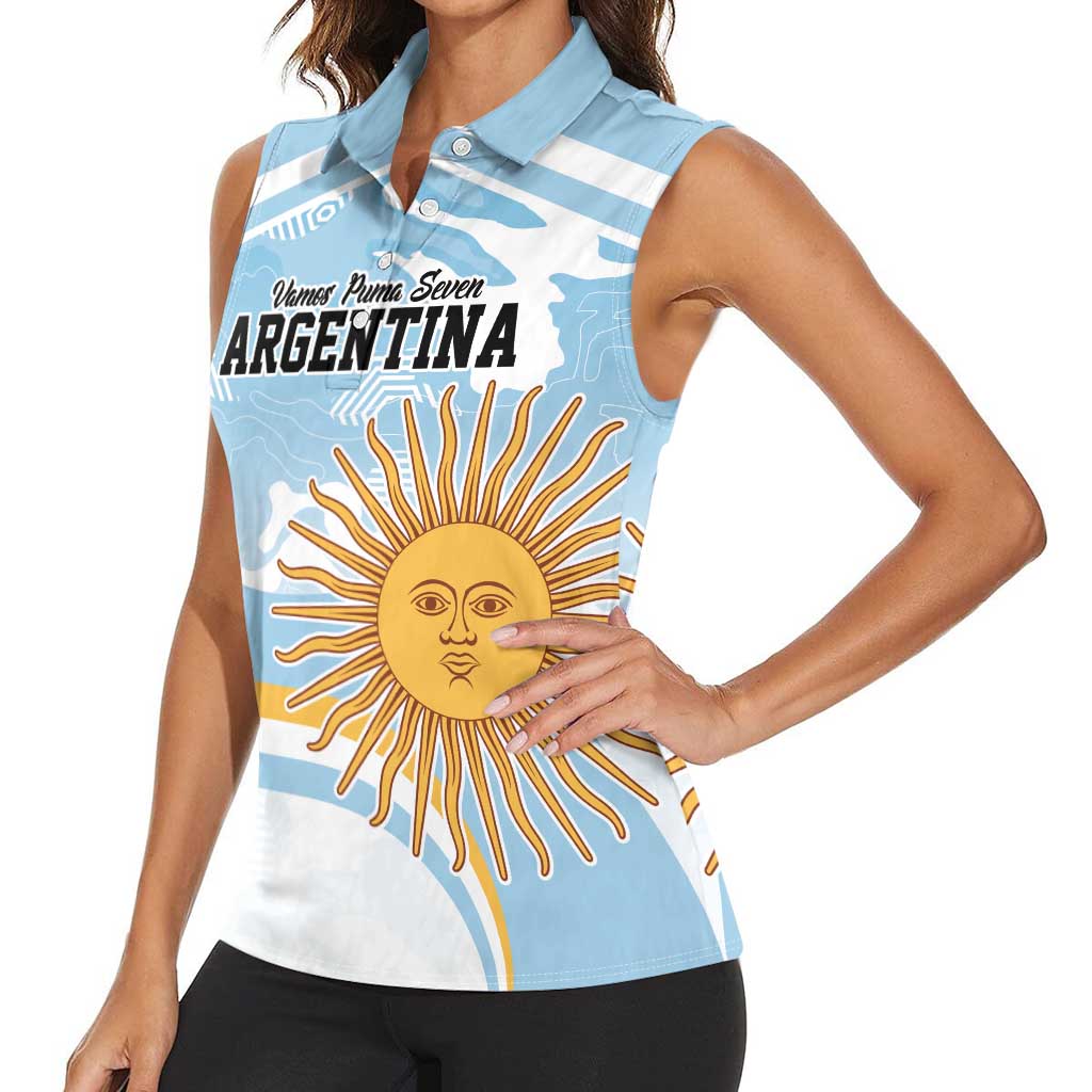 Custom Argentina Rugby Women Sleeveless Polo Shirt Summer Paris 2024 - Wonder Print Shop