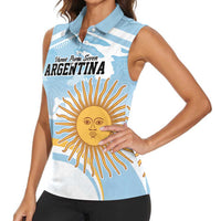 Custom Argentina Rugby Women Sleeveless Polo Shirt Summer Paris 2024 - Wonder Print Shop