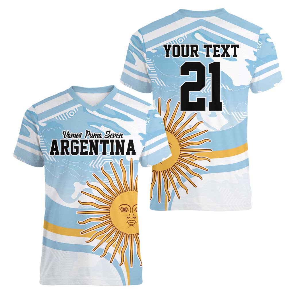 Custom Argentina Rugby Women V-Neck T-Shirt Summer Paris 2024 - Wonder Print Shop