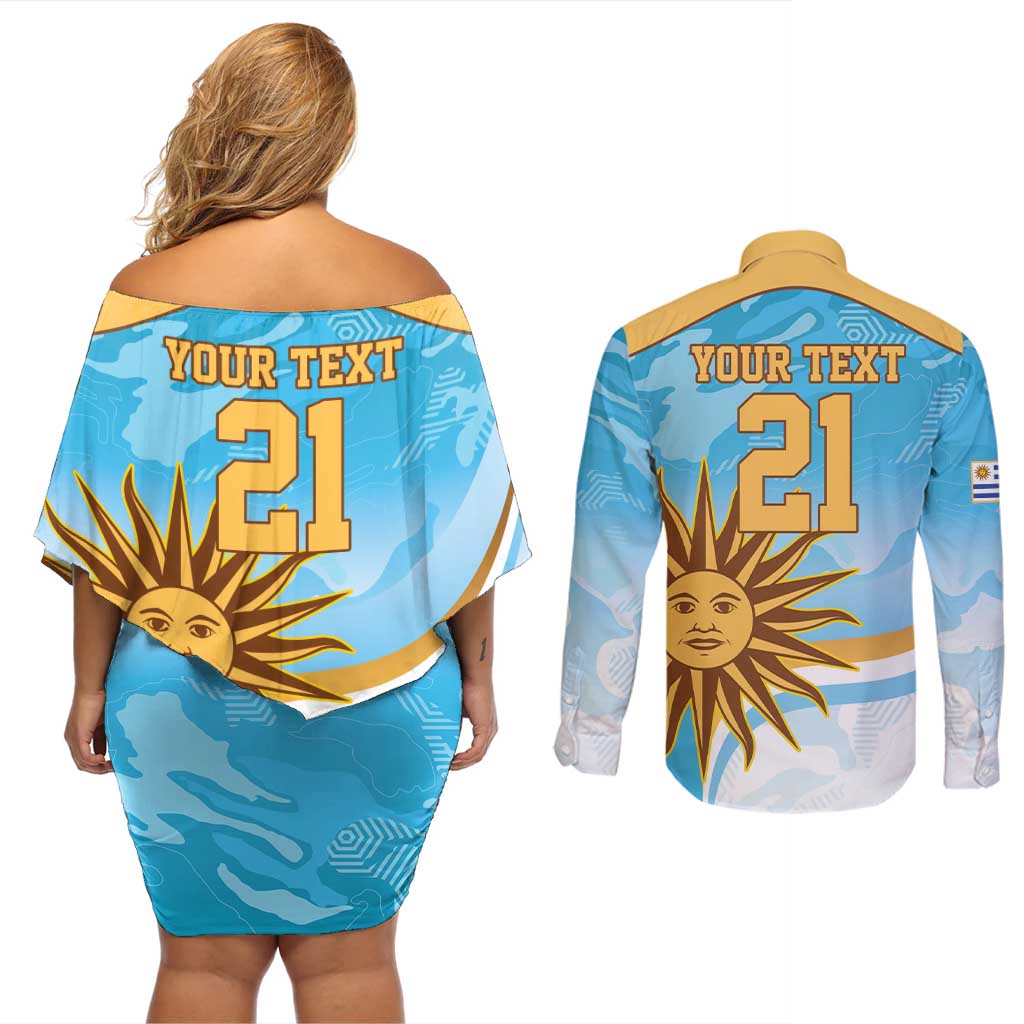 Custom Uruguay Rugby Couples Matching Off Shoulder Short Dress and Long Sleeve Button Shirt Go Teros Summer Paris 2024 LT9 - Wonder Print Shop