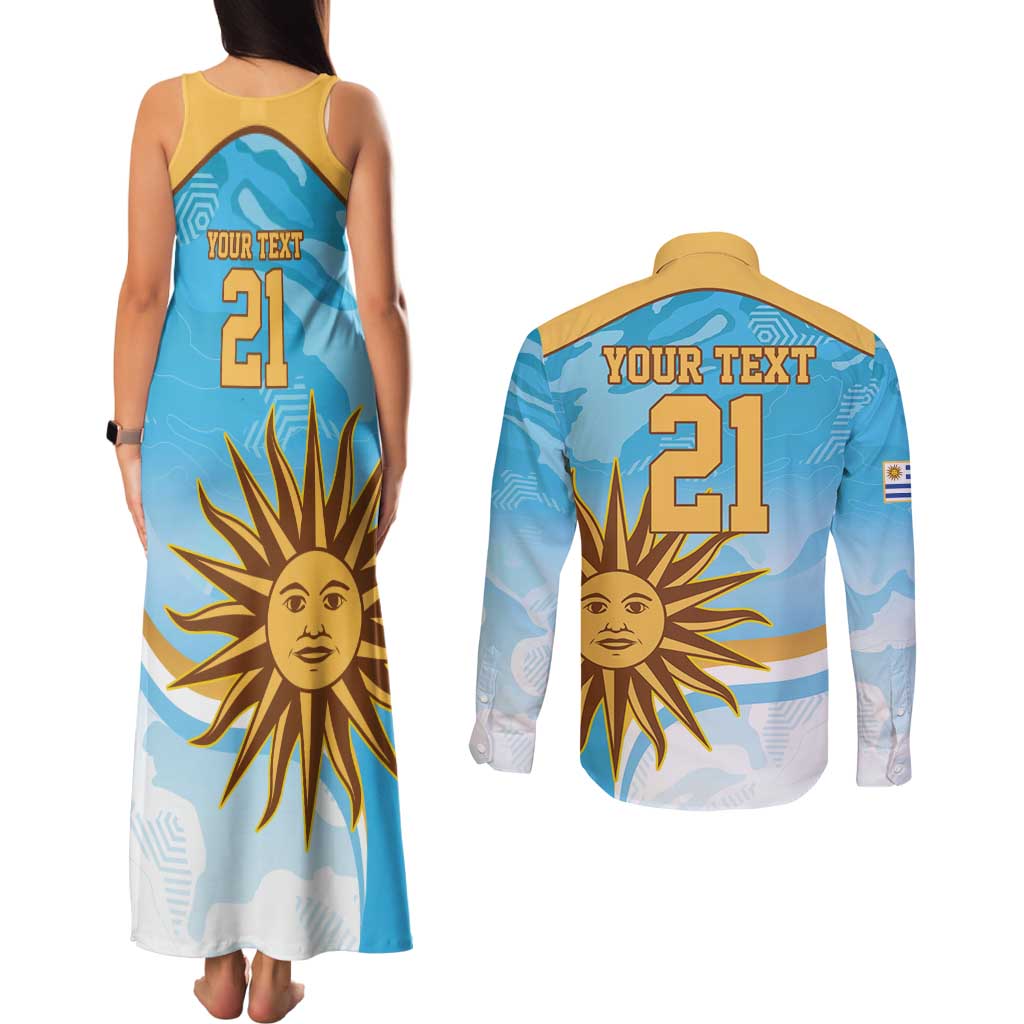 Custom Uruguay Rugby Couples Matching Tank Maxi Dress and Long Sleeve Button Shirt Go Teros Summer Paris 2024 LT9 - Wonder Print Shop