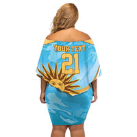 Custom Uruguay Rugby Off Shoulder Short Dress Go Teros Summer Paris 2024 - Wonder Print Shop