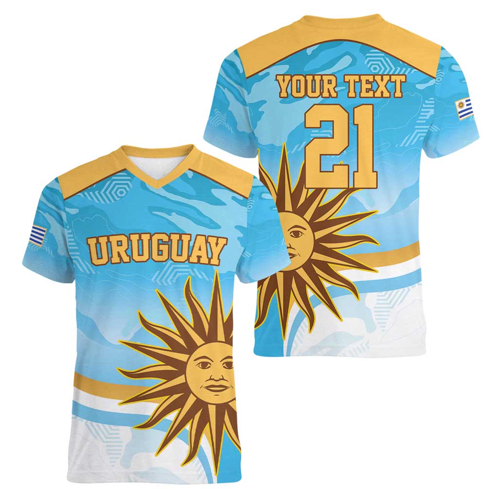Custom Uruguay Rugby Women V-Neck T-Shirt Go Teros Summer Paris 2024 - Wonder Print Shop