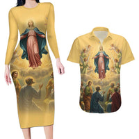 Assumption Virgin Mary to Heaven Couples Matching Long Sleeve Bodycon Dress and Hawaiian Shirt Falling Asleep of the Mother of God - Wonder Print Shop