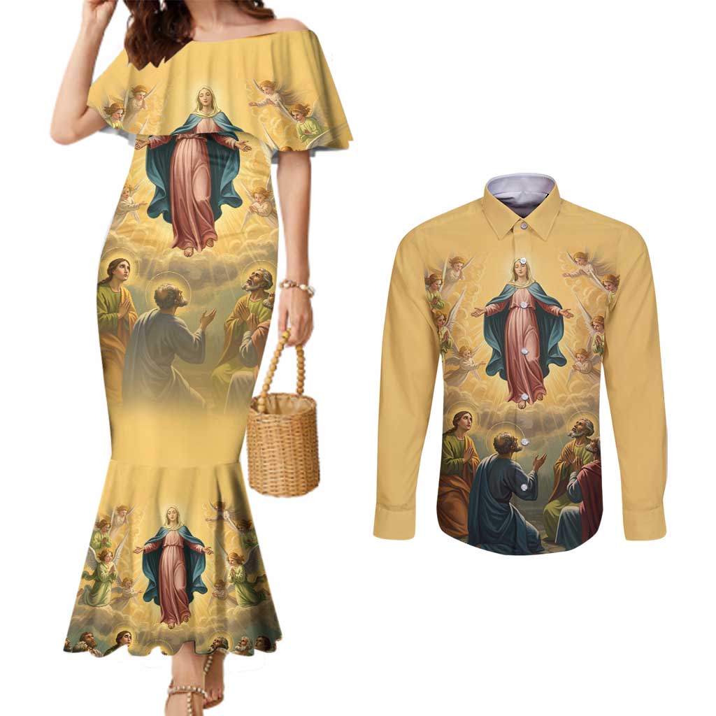 Assumption Virgin Mary to Heaven Couples Matching Mermaid Dress and Long Sleeve Button Shirt Falling Asleep of the Mother of God - Wonder Print Shop