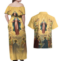 Assumption Virgin Mary to Heaven Couples Matching Off Shoulder Maxi Dress and Hawaiian Shirt Falling Asleep of the Mother of God - Wonder Print Shop
