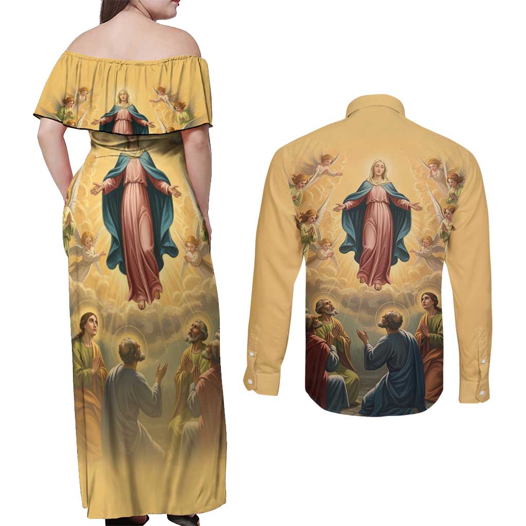 Assumption Virgin Mary to Heaven Couples Matching Off Shoulder Maxi Dress and Long Sleeve Button Shirt Falling Asleep of the Mother of God - Wonder Print Shop
