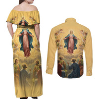 Assumption Virgin Mary to Heaven Couples Matching Off Shoulder Maxi Dress and Long Sleeve Button Shirt Falling Asleep of the Mother of God - Wonder Print Shop