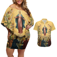 Assumption Virgin Mary to Heaven Couples Matching Off Shoulder Short Dress and Hawaiian Shirt Falling Asleep of the Mother of God - Wonder Print Shop