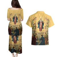 Assumption Virgin Mary to Heaven Couples Matching Puletasi and Hawaiian Shirt Falling Asleep of the Mother of God - Wonder Print Shop