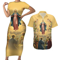 Assumption Virgin Mary to Heaven Couples Matching Short Sleeve Bodycon Dress and Hawaiian Shirt Falling Asleep of the Mother of God - Wonder Print Shop