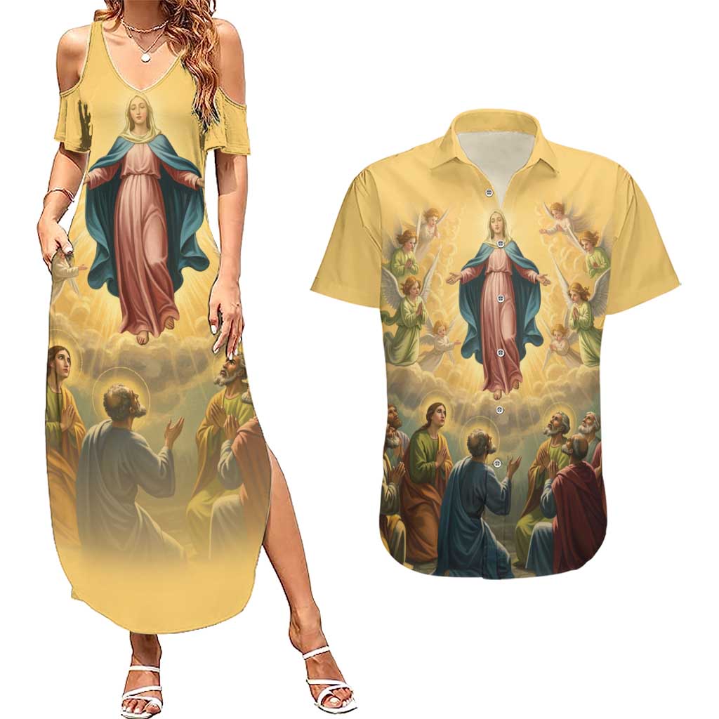 Assumption Virgin Mary to Heaven Couples Matching Summer Maxi Dress and Hawaiian Shirt Falling Asleep of the Mother of God - Wonder Print Shop