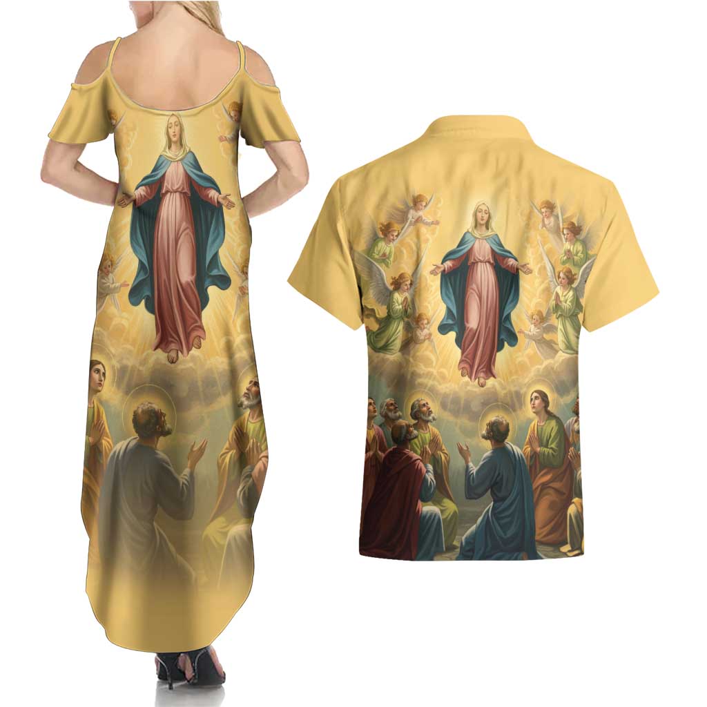 Assumption Virgin Mary to Heaven Couples Matching Summer Maxi Dress and Hawaiian Shirt Falling Asleep of the Mother of God - Wonder Print Shop