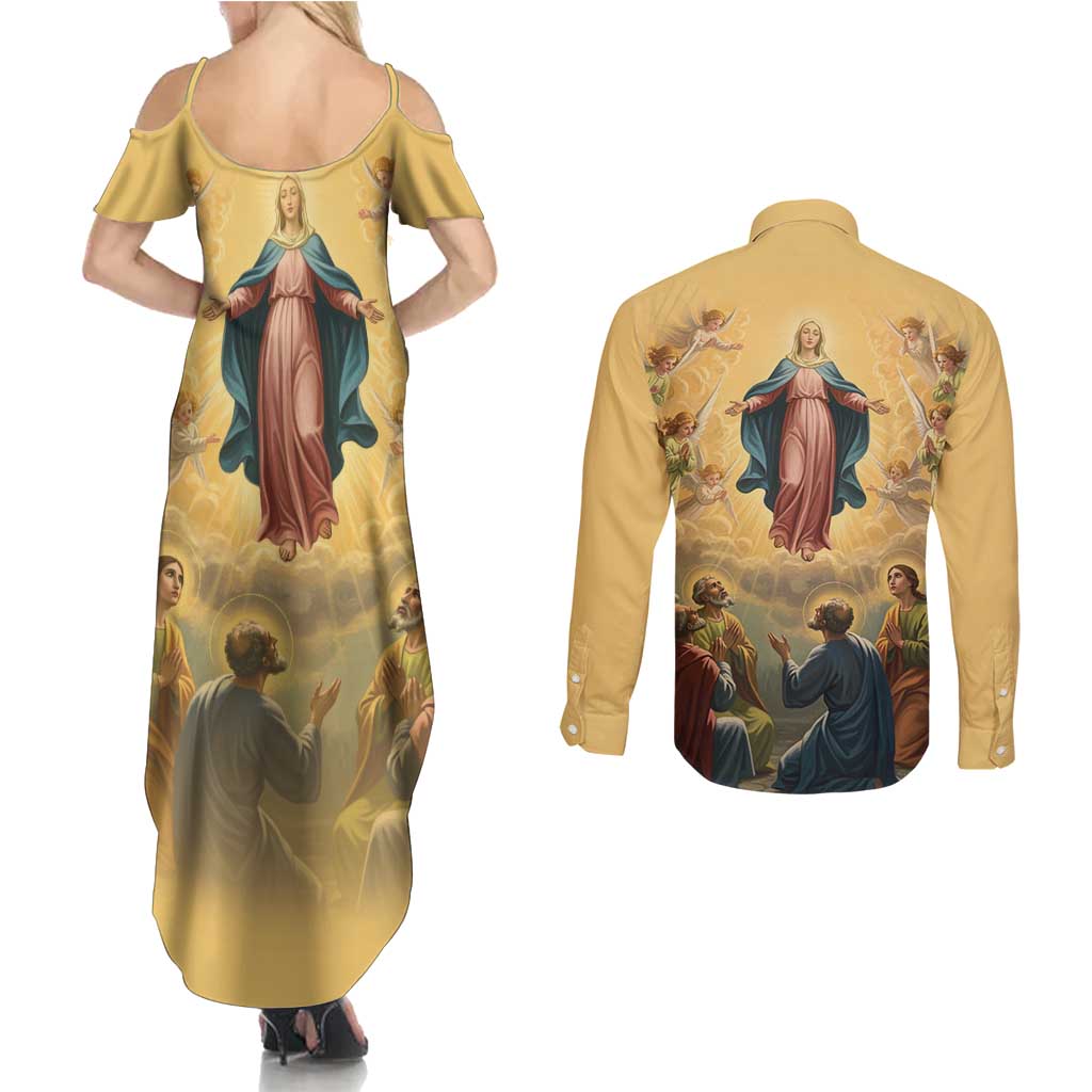 Assumption Virgin Mary to Heaven Couples Matching Summer Maxi Dress and Long Sleeve Button Shirt Falling Asleep of the Mother of God - Wonder Print Shop
