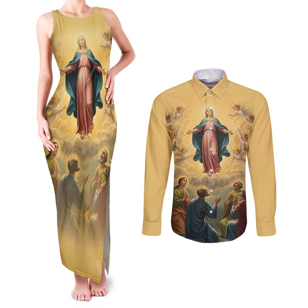 Assumption Virgin Mary to Heaven Couples Matching Tank Maxi Dress and Long Sleeve Button Shirt Falling Asleep of the Mother of God - Wonder Print Shop