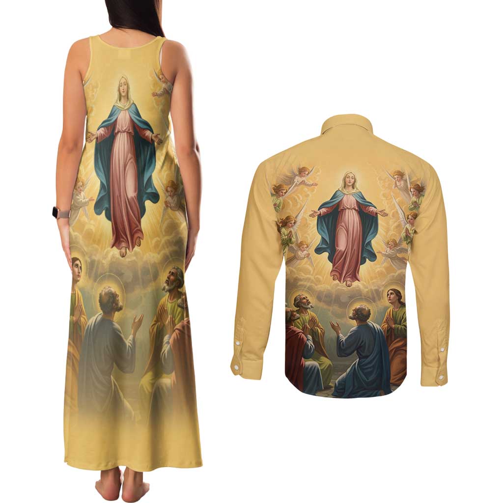 Assumption Virgin Mary to Heaven Couples Matching Tank Maxi Dress and Long Sleeve Button Shirt Falling Asleep of the Mother of God - Wonder Print Shop