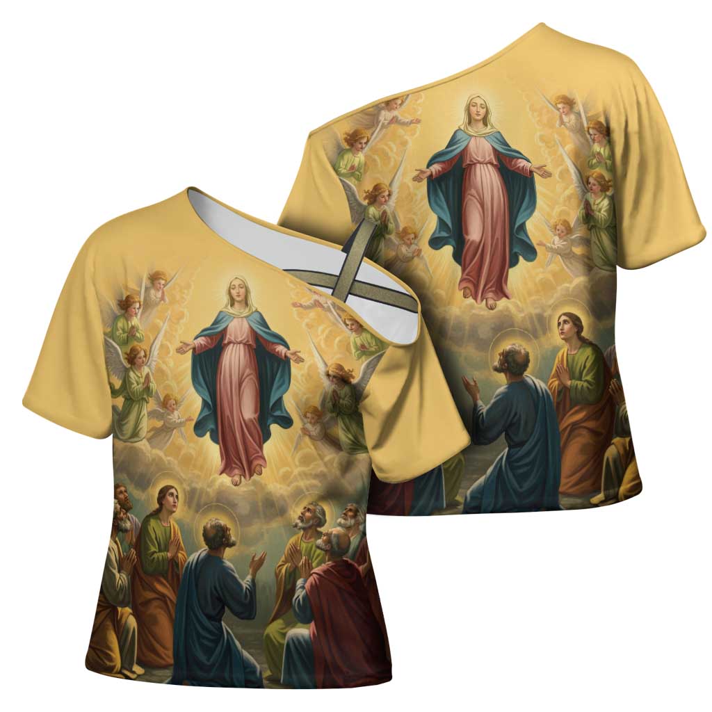 Assumption Virgin Mary to Heaven Cross Shoulder Shirt Falling Asleep of the Mother of God - Wonder Print Shop