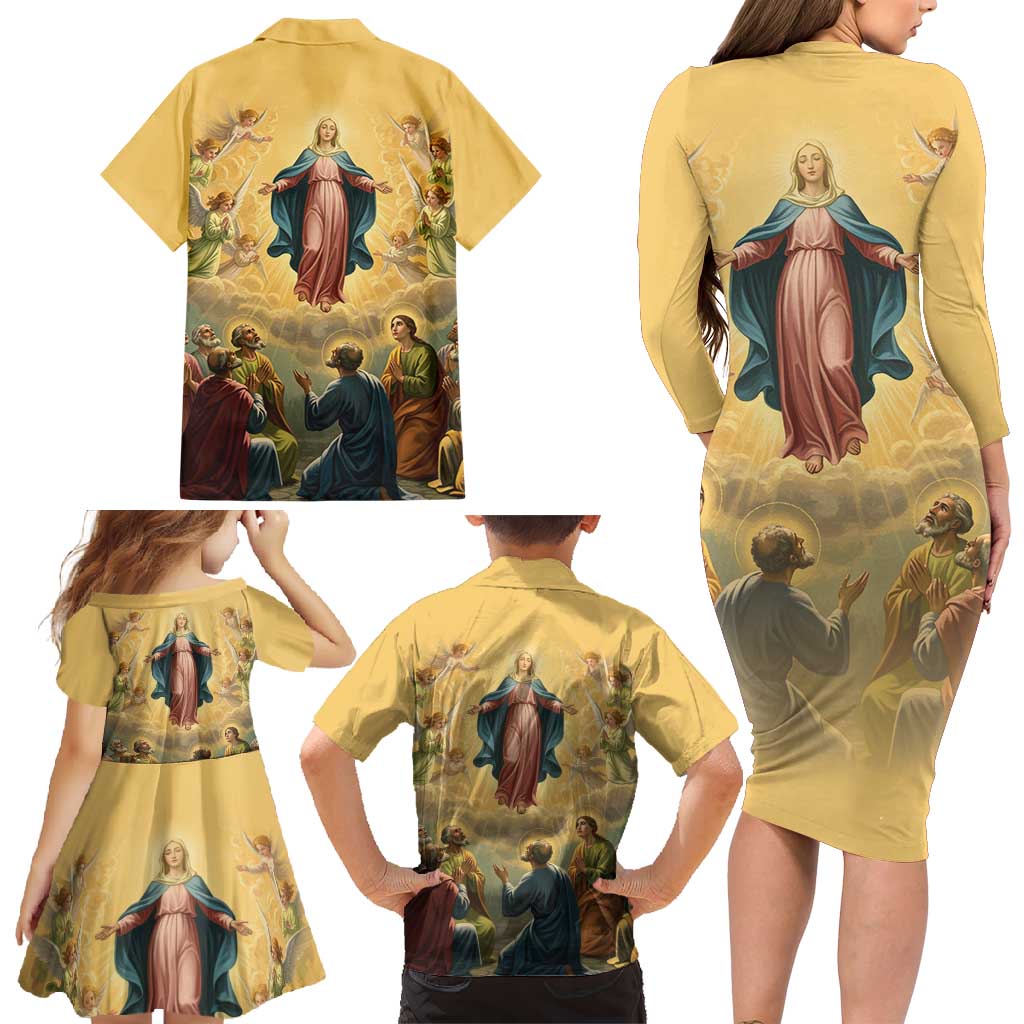 Assumption Virgin Mary to Heaven Family Matching Long Sleeve Bodycon Dress and Hawaiian Shirt Falling Asleep of the Mother of God - Wonder Print Shop