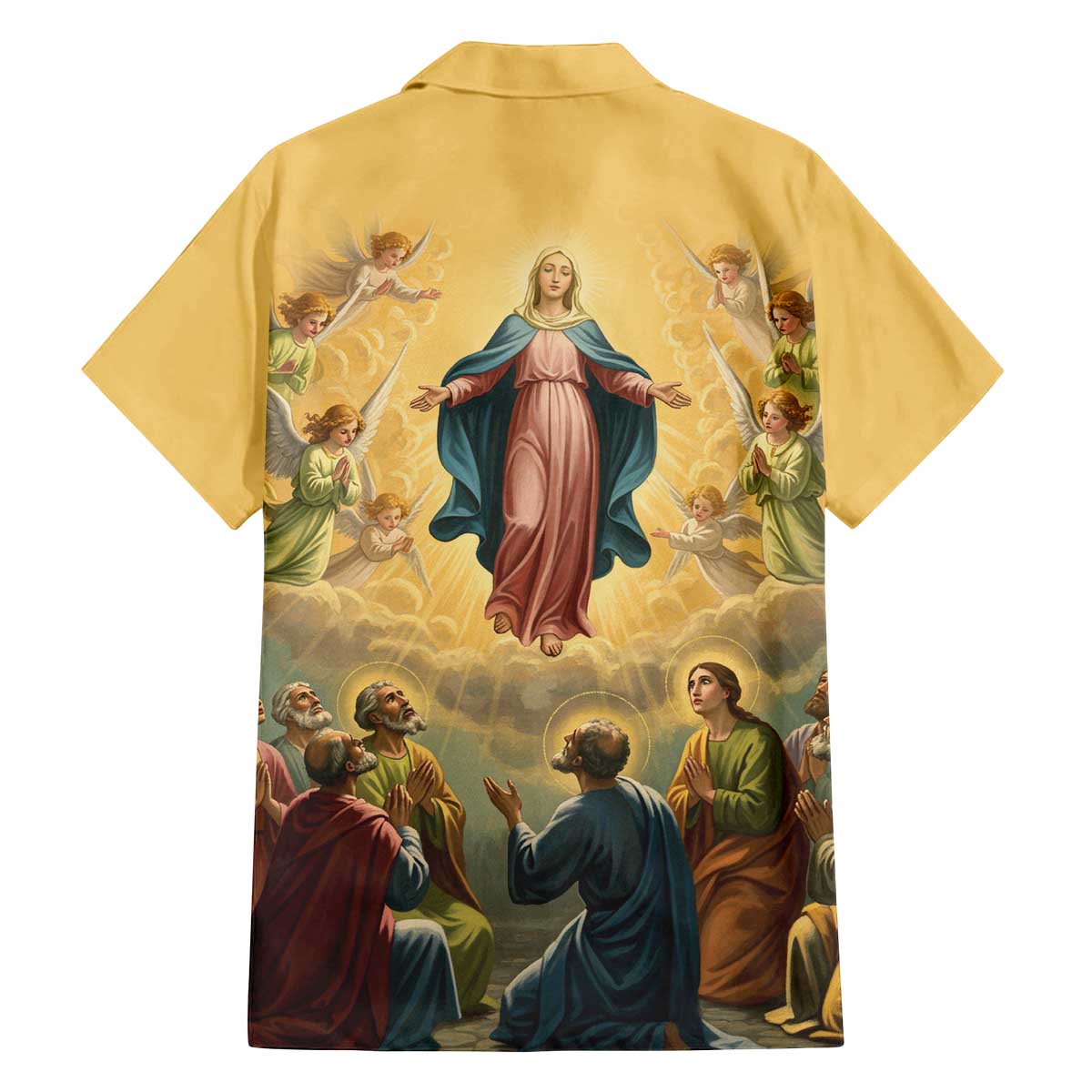 Assumption Virgin Mary to Heaven Family Matching Off The Shoulder Long Sleeve Dress and Hawaiian Shirt Falling Asleep of the Mother of God - Wonder Print Shop