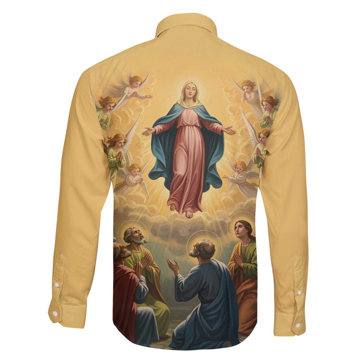 Assumption Virgin Mary to Heaven Family Matching Off The Shoulder Long Sleeve Dress and Hawaiian Shirt Falling Asleep of the Mother of God - Wonder Print Shop