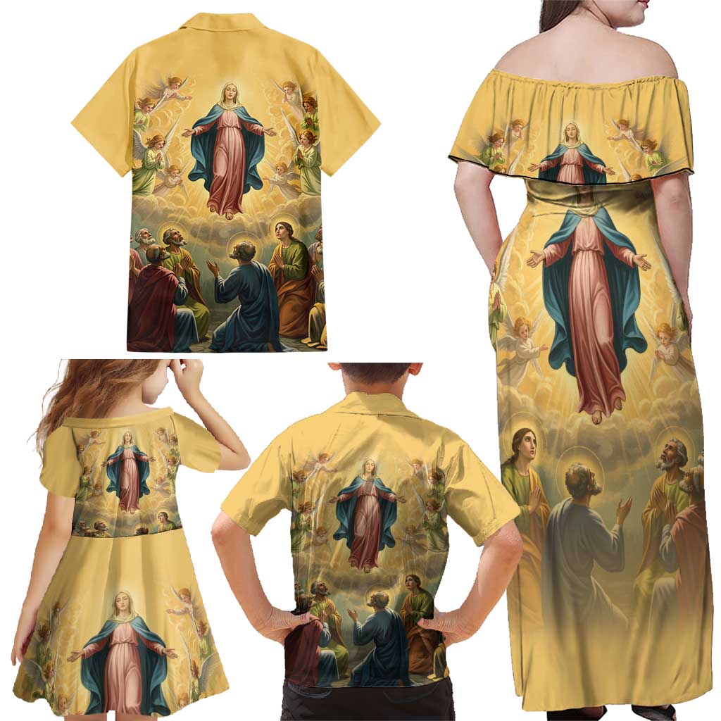 Assumption Virgin Mary to Heaven Family Matching Off Shoulder Maxi Dress and Hawaiian Shirt Falling Asleep of the Mother of God - Wonder Print Shop