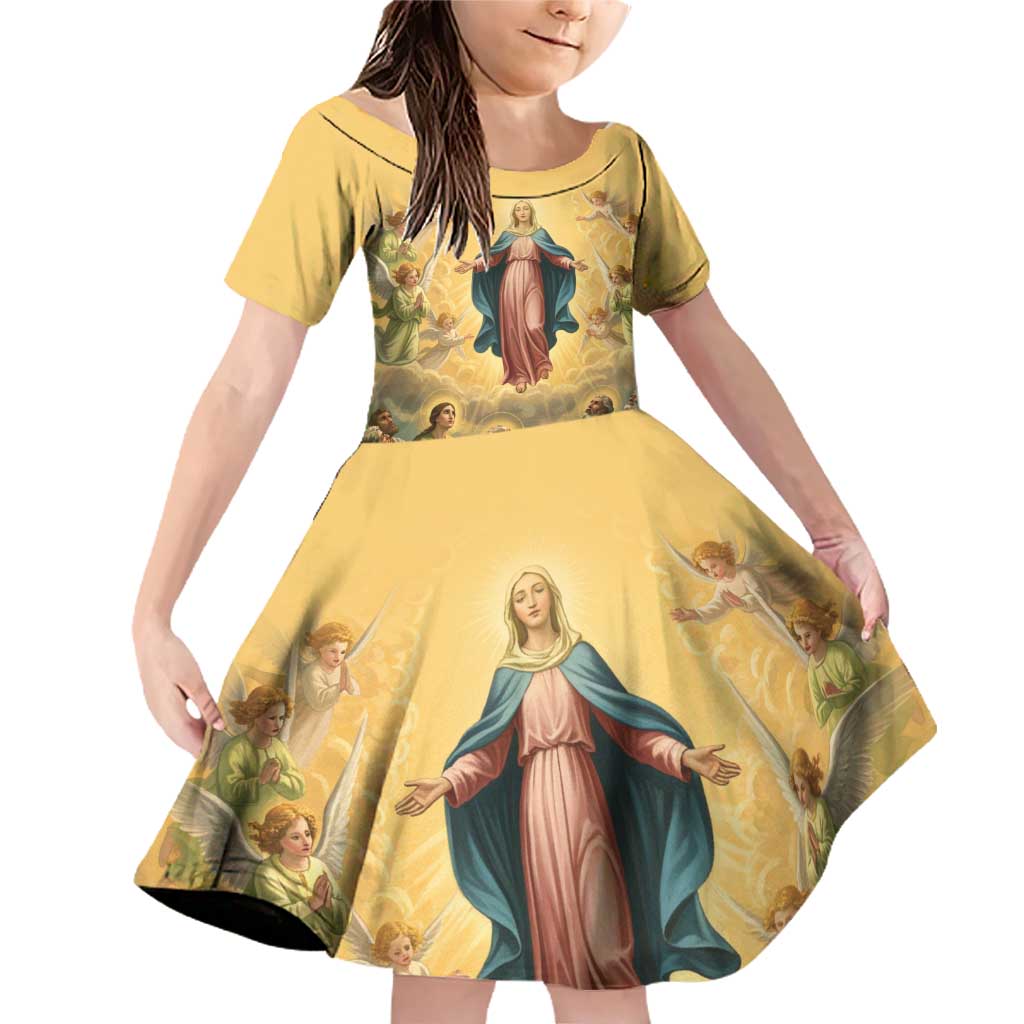 Assumption Virgin Mary to Heaven Family Matching Off Shoulder Short Dress and Hawaiian Shirt Falling Asleep of the Mother of God - Wonder Print Shop