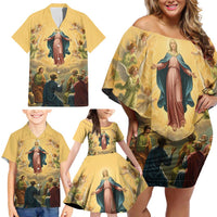 Assumption Virgin Mary to Heaven Family Matching Off Shoulder Short Dress and Hawaiian Shirt Falling Asleep of the Mother of God - Wonder Print Shop
