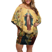Assumption Virgin Mary to Heaven Family Matching Off Shoulder Short Dress and Hawaiian Shirt Falling Asleep of the Mother of God - Wonder Print Shop