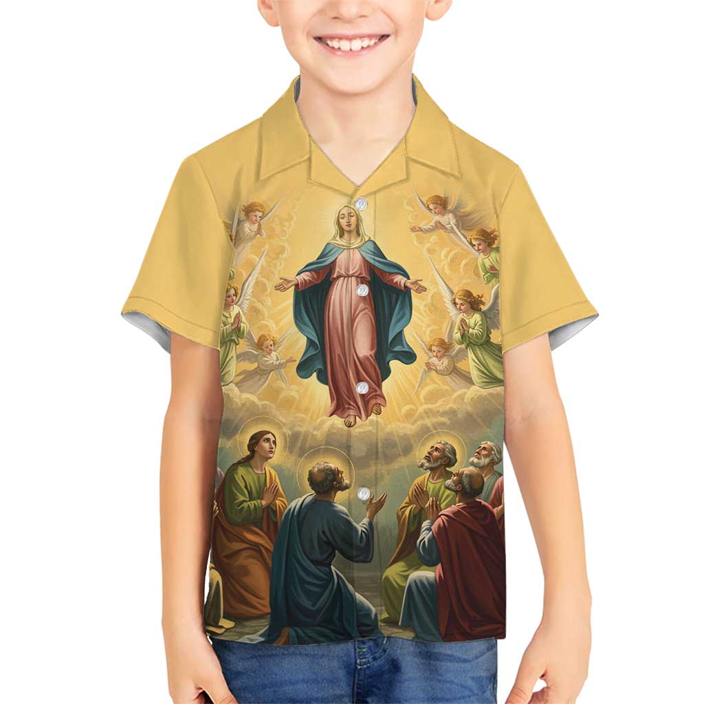 Assumption Virgin Mary to Heaven Family Matching Off Shoulder Short Dress and Hawaiian Shirt Falling Asleep of the Mother of God - Wonder Print Shop