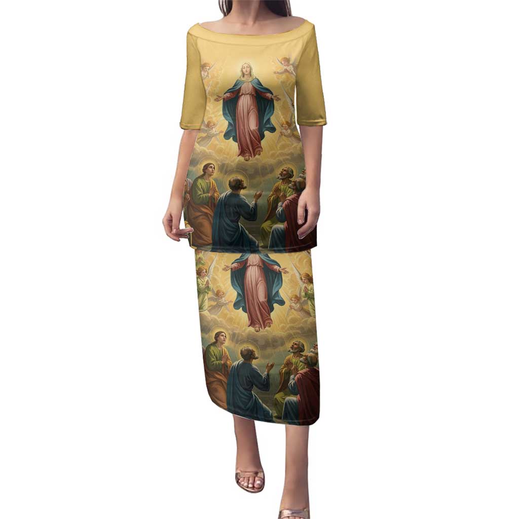 Assumption Virgin Mary to Heaven Family Matching Puletasi and Hawaiian Shirt Falling Asleep of the Mother of God - Wonder Print Shop