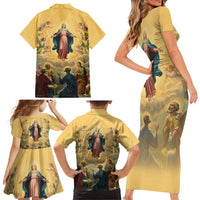 Assumption Virgin Mary to Heaven Family Matching Short Sleeve Bodycon Dress and Hawaiian Shirt Falling Asleep of the Mother of God - Wonder Print Shop