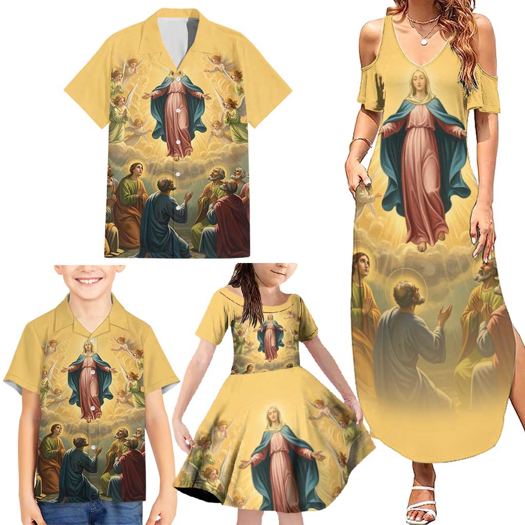 Assumption Virgin Mary to Heaven Family Matching Summer Maxi Dress and Hawaiian Shirt Falling Asleep of the Mother of God - Wonder Print Shop