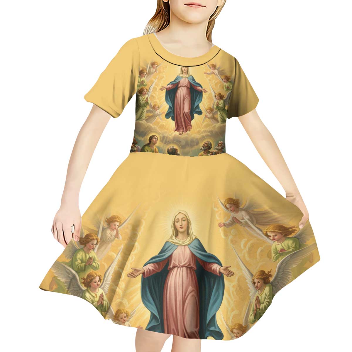 Assumption Virgin Mary to Heaven Kid Short Sleeve Dress Falling Asleep of the Mother of God - Wonder Print Shop
